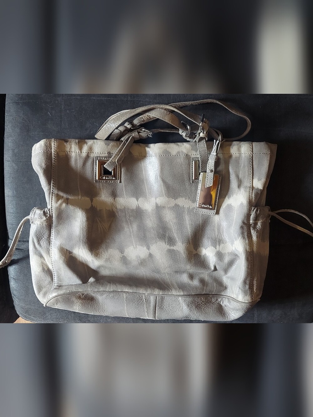 Calvin Klein Silver-Accented Light Gray Leather Bag